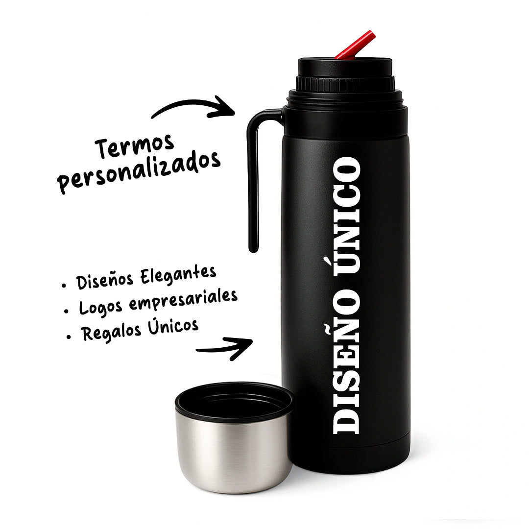 Termo 1.0L Media Manija Negro Personalizado